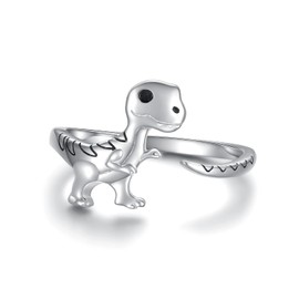 Dinosaur Promise Ring for Women 925 Sterling Silver Bestie Adjustable Rings Jewelry for Girls (Tyrannosaurus, 7-9)