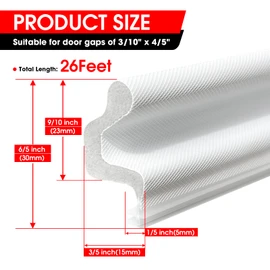 Extra Wide Kerf Door Weatherstripping for Door Frame Seal,New Upgrape V-Shaped Front Door Weather Stripping,Thicken Exterior Door Weatherstrip for Large Gap,White Soundproof Insulation Strip 26Ft
