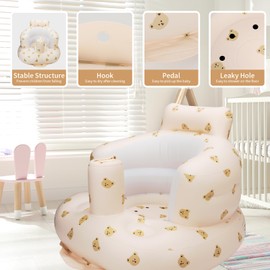 CACSPS Inflatable Baby Seat for Babies 3 Months & Up,Baby Support Seat Summer Toddler Chair for Sitting Up,Baby Shower Chair Floor Seater with Built in Air Pump (Bear Head)