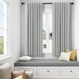 Light Grey Living Room Blackout Curtains 63 Inch Length 2 Panel Modern Farmhouse Dove Gray Black Out Curtains Linen Thermal Insulated Dining Room Darkening Long Drapes for Bedroom Bay Window Kitchen