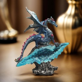 FLJZCZM Gothic Medieval Mythic Dragon Figurine Statue Fantasy Decoration Table Office Home Bedroom Livingroom Decoration Gift (Blue)