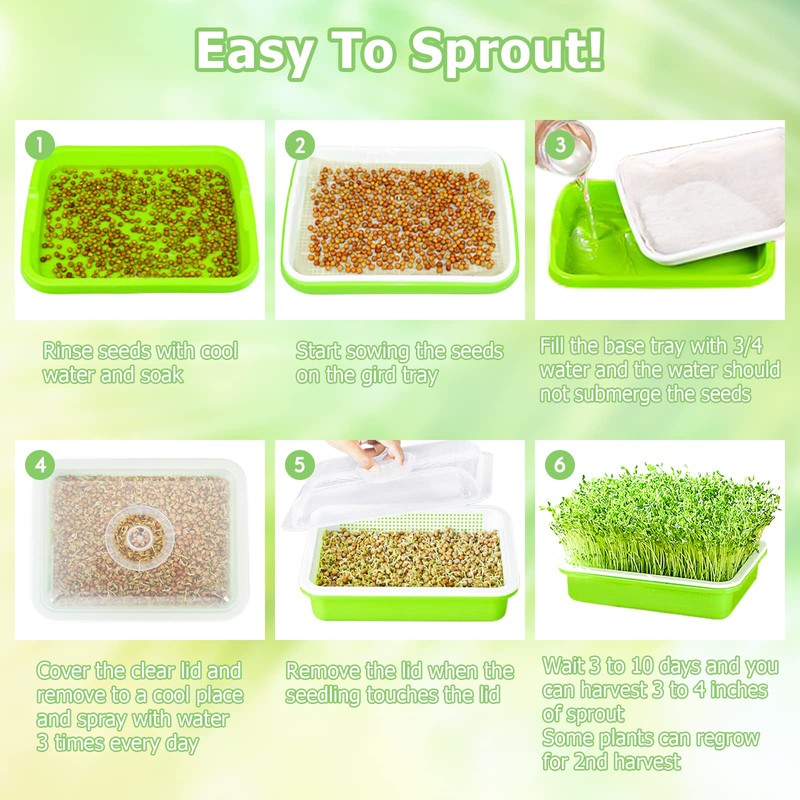 Legigo 2 Pack Seed Sprouter Trays with Lids- Soil-Free Cultivation