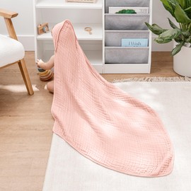 Comfy Cubs Baby Hooded 9 Layer Muslin Cotton Towel for Kids, Large 81 X 81 cm, Ultra Soft, Warm, and Absorbent. Baby Essentials Bath Towels, Cute Unisex Cover for Girls and Boys (Pack of 1, Lace Pink)