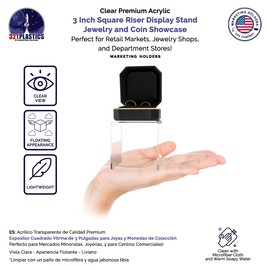 Marketing Holders 8 Pack Clear Acrylic Riser Platform 3 Inch Wide Square Display Organize Retail Countertops Merchandise Showcase Lucite Podium One Piece Stand Counter Pedestal