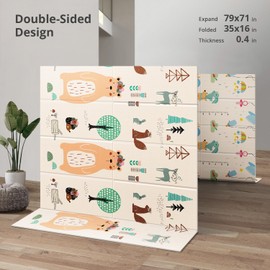 UANLAUO Baby Play Mat,79"x 71" Large Mat for Floor,Reversible Floor Mat,Foam Thick&Waterproof,Foldable Playmats for Babies and Toddlers,Anti-Slip for Baby Crawling,Non-Toxic Tummy Time(Bear)