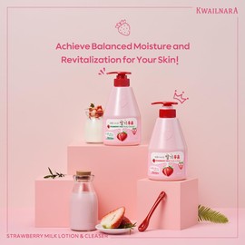 KWAILNARA Strawberry Milk Body Lotion (19.75 Fl Oz) – Deeply Hydrating & Lightweight Korean Body Lotion | Milk Protein, Royal Jelly, & Strawberry Extract for Smooth Skin | Paraben-Free & Non-Greasy