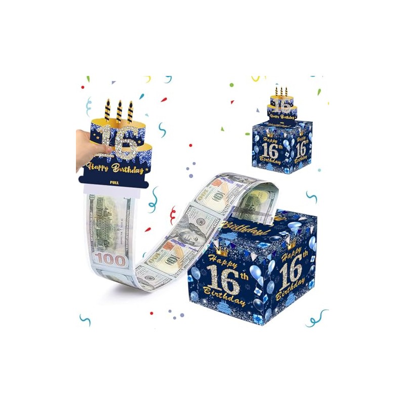 MORAINJAY 16th Birthday Money Box, Navy Blue Pull Cash Case,