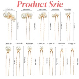 12 Pieces Gold Bridal Pearl Hair Pins for Wedding Party, Pearl Bobby Pins for Women's Hair, Wedding Hairstyles Accessories for Brides Bridesmaid Girls Various Sizes