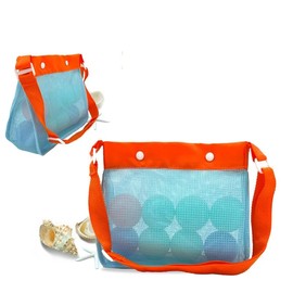 HDTXZYGOOD Mesh Beach Tote Bag with Shoulder Strap, Blue and Orange, Kids Sand Toy Storage