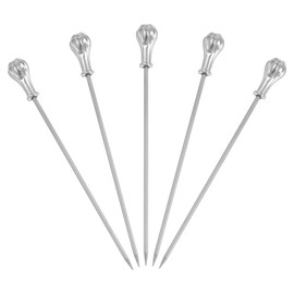 sourcing map 5 Pcs Stainless Steel Cocktail Picks, 4.5 Inch Martini Picks Fruit Sticks Metal Skewers Reusable for Drinks Olives Appetizers Fruit Decorative, Silver (Gem)