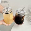 Large Glass with Lid and Straw, High Borosilicate Thin Glass,