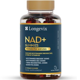 Longevix NAD+ Gummies 1050mg – 4-in-1 Booster with NR 300mg + Trans-Resveratrol 250mg + Pure Nicotinamide 250mg + Quercetin 250mg Per Serving – Vegan Sugar-Free – 60 Count (30-Day Supply)