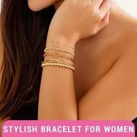 XdealCozyxc 6 Pcs Gold Bracelet for Women, Layered Metal Charm Bracelet Set Fashion Jewellery