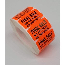 Final Sale - NO Returns- NO REFUNDS, 1.5" x 1" Fluorescent Red Sticker, 1000 Labels