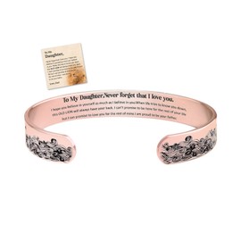 To My Daughter Bracelet Inspirational Ocean Wave Engraved Cuff Bangle for Women Girls Daughter Bracelet from Dad Birthday Gift for Daughter (pink)