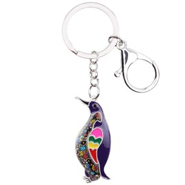 WEVENI Cute Enamel Alloy Penguin Keyring Ocean Penguin Gift Jewellery for Women Girls Bag Car Wallet, Purple