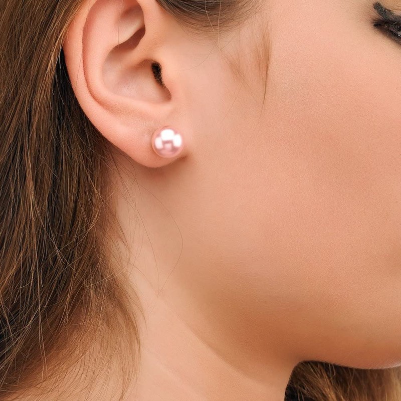 Anthony Vincent Aretes Perla Rosa Cultivada Natural Tamaño 10 mm
