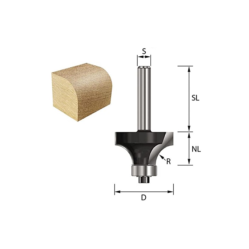 ENT Rounding Over Cutter TC Shank (C) 8 mm, Diameter