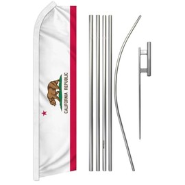 Trade Winds State of California Super Swooper Flag & Flag Pole Kit & Ground Spike, 11.5' x 2.5'