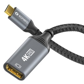 Sonero® 4K USB-C auf DisplayPort Adapter, DisplayPort Buchse auf USB-C Stecker, 4K 60Hz, 18GB/s, Baumwollmantel, grau/schwarz, 0,10 Meter