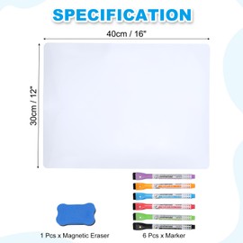 PATIKIL Magnetic Dry Erase Whiteboard Paper, 16"x12" White Board Stickers for Wall Whiteboard Contact Paper Sheet with Marker, Magnetic Eraser for Kitchen Fridge Shopping List, White