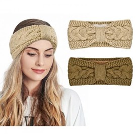 Granvoo 2 Pcs Stirnband Damen Winter, Haarbänder Verdicken, Stirnbänder Strick, Ohrenwärmer Elastische, Geknotet Gestrickt Stirnbänder, Yoga Twist Haarschmuck, Einfarbige Stirnbänder für Sport