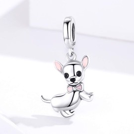 NewL Cute Chihuahua dog pendant, charm, 925 silver, pink enamel, fashion jewellery, gifts, accessories for girls, enamel Fabric