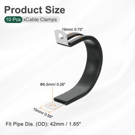 sourcing map 1-5/8"(42mm) Cable Clamp, 304 Stainless Steel Rubber Cushioned Insulated Clamp R Shape Metal Clamp Tube Holder for Pipe Hose Wire Cord Installation 10Pcs