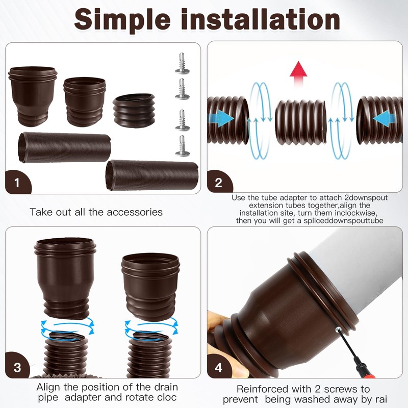 Hengrongshen Pack of 2 Gutter Downpipe Extension Flexible, Downpipe Extensions