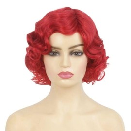 Amnenl Short Red Curly Wigs for Women 1920s Finger Wave Wigs Side Part Fluffy 40s 50s Costume Hair Wigs