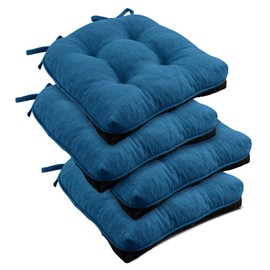 downluxe Indoor Chair Cushions for Dining Chairs, Tufted Overstuffed Textured Memory Foam Kitchen Chair Pads with Ties and Non-Slip Backing, 15.5" x 15.5" x 4", Turquoize, 4 Pack