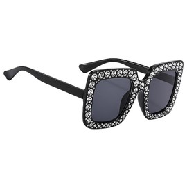 Sunglasses with Rhinestones, Glitter Glasses Shades, Fashion Sunglasses for Women, Oversized Square Frame Bling Sun Glasses, Summer Activity