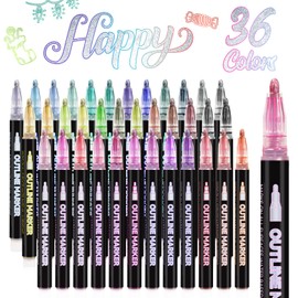 LIGHTWISH 36 Outline Markers Set, Double Line Effect, 2mm Medium Shimmer Pen Tip, Perfect for Drawing, Doodling, Card Making & Decorating