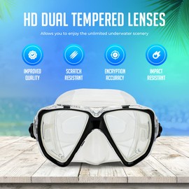 Snorkel Diving Mask, Adults Dive Goggles with Nose Cover, Full Face Scuba Snorkeling Masks, Adult Anti-Fog Diving and Swimming Gear (Clear/Black)