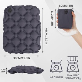 Inflatable Air Seat Cushion with Nanogrip Technology, Portable Travel Pressure Relief Pad for Office Chair, Camping, Long Flights, Anti-Slip Lightweight Design (Dark Grey)