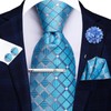 Hi-Tie Mens Plaid Light Blue Gray Necktie Woven Tie and