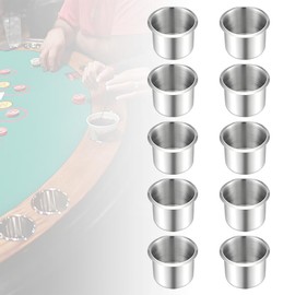 Game Table Stainless Steel Cup Holder Insert, Jumbo Drop-in Water Drink Mount for Poker Casino Table RV Boat Marine Car Truck Bench, ID 2-2/3" (10 PCS)