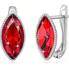 EVEVIC Austrian Crystal Marquise Drop Earrings for Women Trendy 14K White Gold Plated Hypoallergenic Dangle Earring Jewelry Gift (Red)