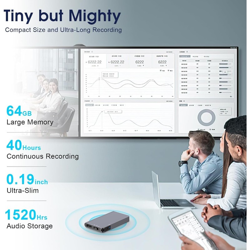 64GB Magnetic Voice Activated Recorder - 40 Hours Continuous Recording