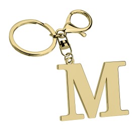 Suweibuke Stainless Steel Gold Letter A-Z Keychain for Women Men, Initial Letter Pendant with Key Ring, Charms for Key Backpack Bag (Gold-M)