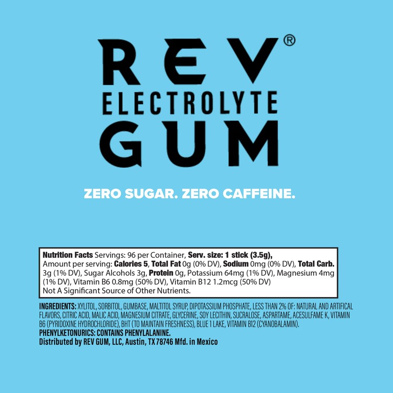 Rev Electrolyte Gum, Frost Berry, Sugar-Free with Essential Electrolytes, 12