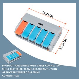 Innfeeltech 10 Pcs Connecting Ternimal, 5-Port Connection Clamp, Parallel, with Lever, Cable Connectors with 0.2-4 mm² Conductor Clamp For DIY Projects