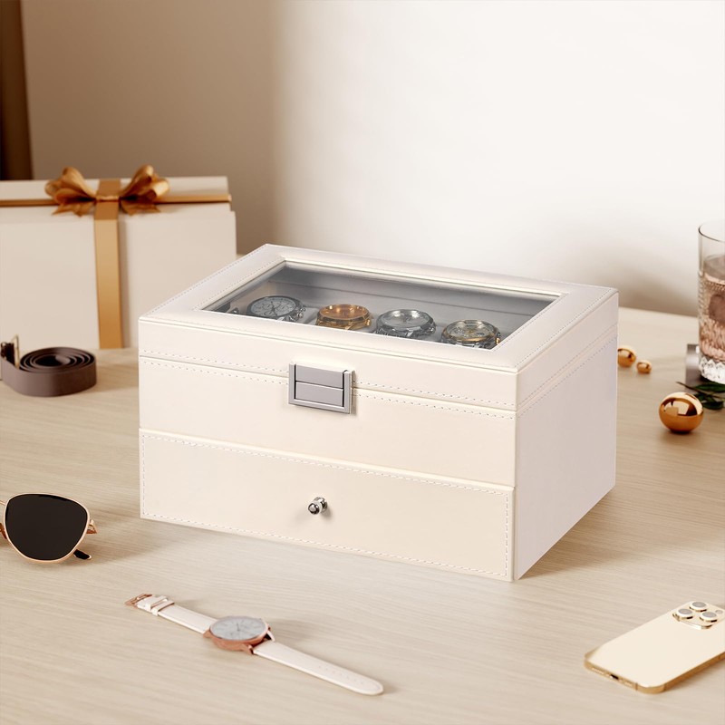 BEWISHOME Watch Case, 20-Slot Watch Box for Men, 2-Layer Watch