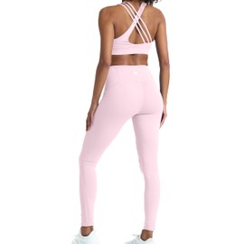 2 Piece Light Pink Workout Sets for women, High Waist Leggings and Sports Bra Yoga Set Matching Gym Pilates Running Work Out Outfit Medium