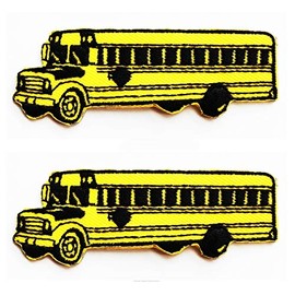 School Bus Transports Students Vehicle Car Kids Cartoon Iron on Embroidered Patch Supplies for Jacket Bags Jeans Backpack Clothes DIY (2 Pcs)