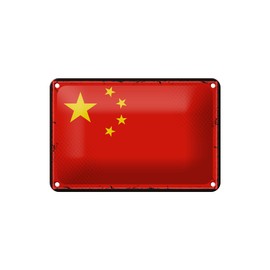 Tin Sign Flag China 18 x 12 cm Retro Flag of China Decorative Sign