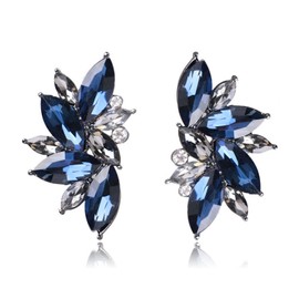 MALOYANVE Crystal Cluster Earrings Funky Punk Rock Small Round Rhinestone Angel Wings Statement Stud Earrings for Brides Bridemaids Wedding Jewelry Gifts for Women (Dark Blue)