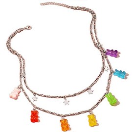 Layered Lock Necklace Punk Gothic Resin Gummy Cartoon Bear Link Chain Pendant Necklace Colorful Rock Hip Hop Transparent Butterfly Dinosaur Animal Choker Necklace for Women Party Jewelry Gifts - Bear A
