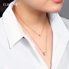 ELBLUVF - Cadena Collar con Colgante Cuadrado de Acero Inoxidable, Chapado en Oro Rosa y Plata