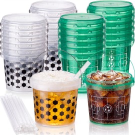 12 Pack 25oz Soccer Party Cups with Straws Lids, White Green